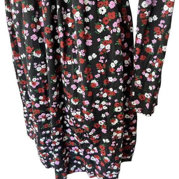 Wednesdays Girl Womens Black Purple Floral Babydoll Long Sleeve V-Neck Dress XS - Picture 8 of 16
